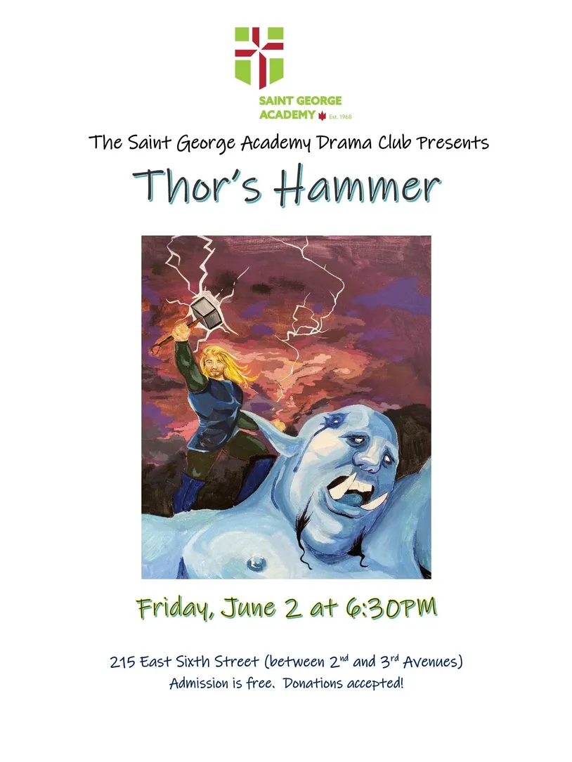 Drama club poster for "Thor's Hammer".